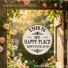 Artículo popular de comercio exterior: Letrero redondo de hojalata vintage "Este es mi lugar feliz" - divertido letrero para puerta de decoración de jardín