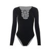 Moda Otoño 2025 Chica Hot Manga Larga Color Sólido Tirante Hueco Sexy Ajustado Body Ropa de Mujer Europea y Americana