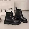 2026 Botines de Tobillo Gruesos con Hebilla de Cuero Retro de Diseñador con Velcro Estilo Británico para Mujer Tacón Grueso Moda Dr. Zapatos para Mujer Estilo Martens