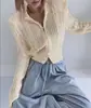 Chamarra Suéter Coreana para Mujer Cuello Alto Cremallera Tejido de Cable Hombro Acolchado Nuevo Cardigan Tejido