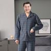 Traje de Algodón Puro de Manga Larga Grueso Sándwich de Algodón Aire Acolchado Fino Pijamas Otoño e Invierno Ropa de Casa Masculina para Mediana Edad y Adultos Mayores