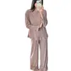 Pijama de algodón acolchado para mujer, colección de primavera y otoño, conjunto de loungewear coreano dulce y casual de manga larga y pierna larga, adecuado para usar tanto en interiores como en exteriores.