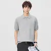 Camisa Polo Masculina de Verão Lktm com Meio Zíper em Tricô Canelado, Estilo Old Money, Camiseta Casual Solta com Gola Reversível de Manga Curta