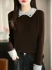 Solapa de Lana Fina Mangas Largas, Estilo Básico de Ropa de Trabajo, Tejido Delicado Agradable a la Piel, Suéteres Versátiles para Otoño e Invierno Venta al por Mayor
