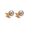 Aretes de Perla Cruzados Doble Cara, Desmontables y Versátiles, Joyería de Oreja Única de Nicho de Lujo Ligero, Aretes Estilo Chanel Arco del Triunfo Vintage