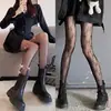Medias Negras para Mujer, Medias Finas Negras Disco, Populares Medias de Red con Diamantes con Letras, Pantimedias Jk Blancas