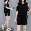 672#200kg traje de moda para mujer verano MM gorda grande manga corta pantalones cortos estudiantes suelto Deportes Ocio traje de dos piezas