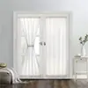 Cortina de Porta de Gaze com Textura de Linho Cor Sólida Minimalista Estilo Europeu e Americano, Divisória Semi-Blackout, Cortina Curta Pronta, Não Requer Furação