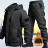 Conjunto quente de inverno com forro de fleece espesso, vestuário de trabalho impermeável e resistente ao desgaste para proteção do trabalhador, adequado para soldagem, reparo automotivo e montanhismo