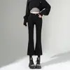 Pantalones de Mezclilla Micro-La Vintage para Mujer Nuevos Primavera y Otoño 2024 Cintura Alta Adelgazantes de Nueve Puntos Boca de Trompeta Pequeña