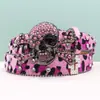 Cinto Ocidental de Luxo com Strass Estampa de Leopardo Cinto com Strass Embutido Estilo Hip-Hop Punk Tendência Cruz