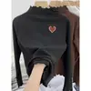Camiseta de Manga Larga de Felpa para Niñas, Capa Base para Otoño e Invierno, Tallas Mediana a Grande para Niños, Cuello Alto, Cálida, Top con Adorno de Volantes