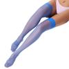 Medias Largas Brillantes Sedosas Transparentes con Puño Ancho de Costilla, Medias Brillantes Perladas, Medias Largas Delgadas con Puntas Transparentes, Medias Altas Hasta el Muslo