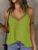 Top Base Sólido de Verano 2025 Europeo y Americano Sexy Encaje Patchwork Cuello en V Correa Ajustable Sin Mangas Hombros Descubiertos