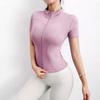 Ropa de yoga para mujer, camiseta ajustada de secado rápido, deportiva de manga corta para correr, Pilates, cuello alto, chamarra con cremallera, ropa de entrenamiento, verano