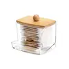 Caja de Almacenamiento de Hisopos de Algodón con Tapa de Bambú Transparente Portátil Apilable Tarro de Almacenamiento Acrílico Caja de Polvo para Bolas de Algodón