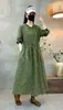 Nuevo Vestido Largo de Algodón y Lino Floral Vintage Otoñal, Elegante Ceñido a la Cintura Adelgazante Holgado Tallas Grandes Venta al por Mayor
