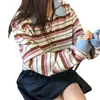Colección de otoño nueva de alta calidad para mujer de Dongdaemun, Corea: camisas tipo polo únicas y hermosas y camisetas de rayas color block