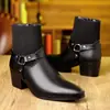 Botas Chelsea Masculinas de Salto Alto Estilo Europeu Retrô Britânico Bico Quadrado Tamanho 48 Rebites Casuais de Cano Alto Salto Grosso