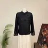 [Zhi Li] Nova camisa básica estilo chinês com jacquard e punho de renda liso, nova coleção outono 2026, top com gola mandarim e botões