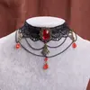 Nuevo Collar de Encaje de Moda Exagerada Europea y Americana Flor de Rosa Negra Colgante de Piedra Preciosa Gargantilla Tendencia Hip-Hop