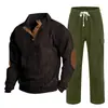 Cross-border masculino outono e inverno novo sportswear duas peças veludo cotelê botão henry camisa e calças retas terno casual