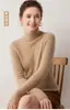Otoño Invierno Sin Costuras Una Pieza 100% Cachemir Tejido de Punto Suéter para Mujer Costilla Capa Interior Suéter de Cuello Alto Color Liso Capa Base