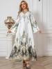 Sw1003 Roupas Femininas Transfronteiriças Roupão Longo Estampado com Contas Vestido Longo de Comércio Exterior Europeu e Americano Abayas