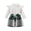 Amazon ins Otoño e Invierno Traje de Falda para Niños Cuello Alto Top de Manga Volante con Rayas de Canalé Falda a Cuadros Conjunto de Dos Piezas