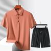 Polo de Solapa Transfronterizo Nuevo de Verano Refrescante Transpirable Traje de Dos Piezas de Seda Helada para Hombre de Manga Corta