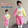 Conjunto de Duas Peças Estilo Coreano para Meninas - Camisa Polo Estampada Color Block - Estilo Primavera e Outono 2026 - Novo Conjunto Estiloso para Crianças Pequenas