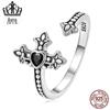 Anel Aberto Original Evelor em Prata Esterlina s925 Cruz Coração Preto Zircônia Escuro Anel Pulseira