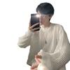 Suéter Hueco Blanco de Cuello Redondo para Hombre 2024 Otoño Marca de Moda Suéter Rapped Retro Todo Fósforo Suéter Holgado Superior