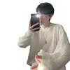 Otoño 2024 Marca de Moda Suéter de Punto Blanco Hueco Suéter para Hombre Agujero Blusa Retro Versátil Suéter Holgado de Moda