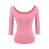 Desejo Puro Ombro Direito Ajuste Slim Top Stretch Manga Longa Base Americano Versátil Grande Decote U Redondo Menina Apimentada Camiseta Manga Três Quartos para Mulheres
