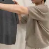 Estilo simple, elegante suéter de punto 100% lana pura con cuello redondo, manga corta, corte holgado, jersey, camiseta básica, manga corta
