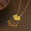 Collar con Candado de Paz de Loto Étnico Plata de Ley S925 Chapado en Oro Nueva Moda Nacional Borla Candado de Longevidad Cadena para Clavícula Joyería