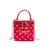 Bolsa de Corrente Fofa Divertida Estilo Coreano com Bolinhas para Meninas Zíper de Coração com Laço Metálico Bolsa Transversal Mini Bolsa Caixa Infantil