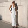 Conjunto de Dos Piezas de Algodón y Lino con Top Halter y Falda Larga para Mujer, Moda Veraniega Estilo Old Money, Conjunto Blanco de Chaleco, Ropa Femenina Transfronteriza