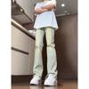 Jeans de mezclilla microelásticos regulares juveniles diarios con cremallera, lavados color barro amarillo para hombre, cintura alta, machete, microtendencia