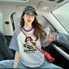 Camiseta de Manga Corta Estampada con Bloques de Color Estilo Dulce Cuadros Estilo Coreano para Niñas, Nuevo Top de Nicho para Mujeres, Verano 2026