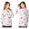 Camisa Elástica Lavável Estampada Mais Vendida da Temu, Cardigã Jaqueta Fofo de Gola Redonda Manga Longa, Uniforme de Enfermeiro de Hospital Unissex