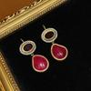 Ocidental Meio Antigo Cobre Banhado 18 Antigo Vintage Dourado Combinando Vermelho Rosa Pedra do Reno Combinando Pedra Natural Pingente Orelha