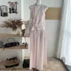 Moda de Verano 2026 Versátil Casual Estilo Coreano Suave Conjunto de Dos Piezas con Top sin Mangas de Cuello en V con Cinta y Pantalones de Pierna Ancha de Cintura Alta