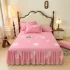 2025 Estilo Princesa Todo Algodão Saia de Cama Peça Única Espessada Algodão Puro Acolchoado Escovado Cama de 1,8m Colcha Fronha Conjunto de Três Peças