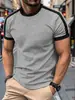 Camiseta Nueva de Verano para Hombre Transfronteriza Amazon Moda Casual Deportiva Combinación de Colores Cuello Redondo Top Básico de Manga Corta