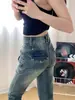 Jeans de Campana de Cintura Alta Estilo Retro Americano para Mujer 2025 Primavera y Otoño Nuevos Pantalones Ajustados Bootcut para Mujer