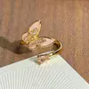 Anel Aberto Borboleta Esmaltado Rosa e Branco Zircônia Doce e Fofo Anel de Personalidade Vintage Empilhável