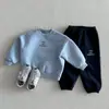 Roupa Infantil Personalizada Estilo Coreano Outono/Inverno Novo Conjunto Moda Bordado Letra Color Blocking Casual Versátil Plus Veludo Conjunto de Duas Peças