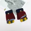Guantes para niños otoño e invierno cálidos de medio dedo con tapa de dibujos animados lindos de punto con dedos descubiertos para bebé con forro polar engrosado para niños y niñas